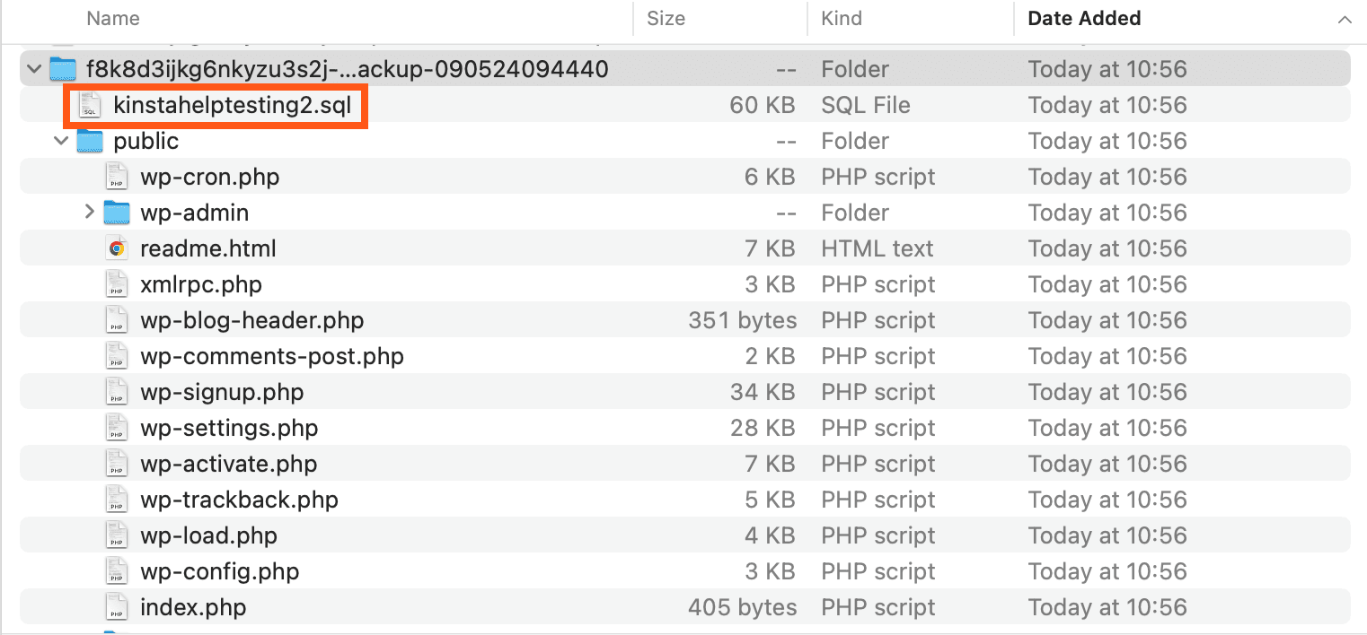 Visualize o arquivo de banco de dados (.sql) no backup que você pode baixar do seu site WordPress.