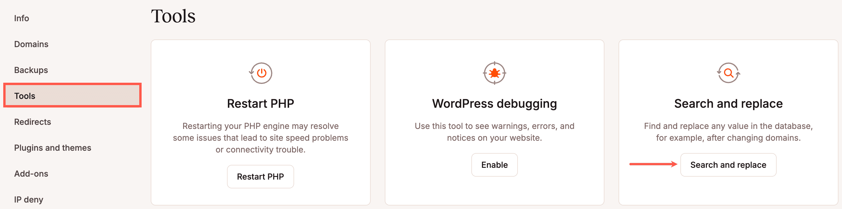 Botão de pesquisar e substituir no MyKinsta.