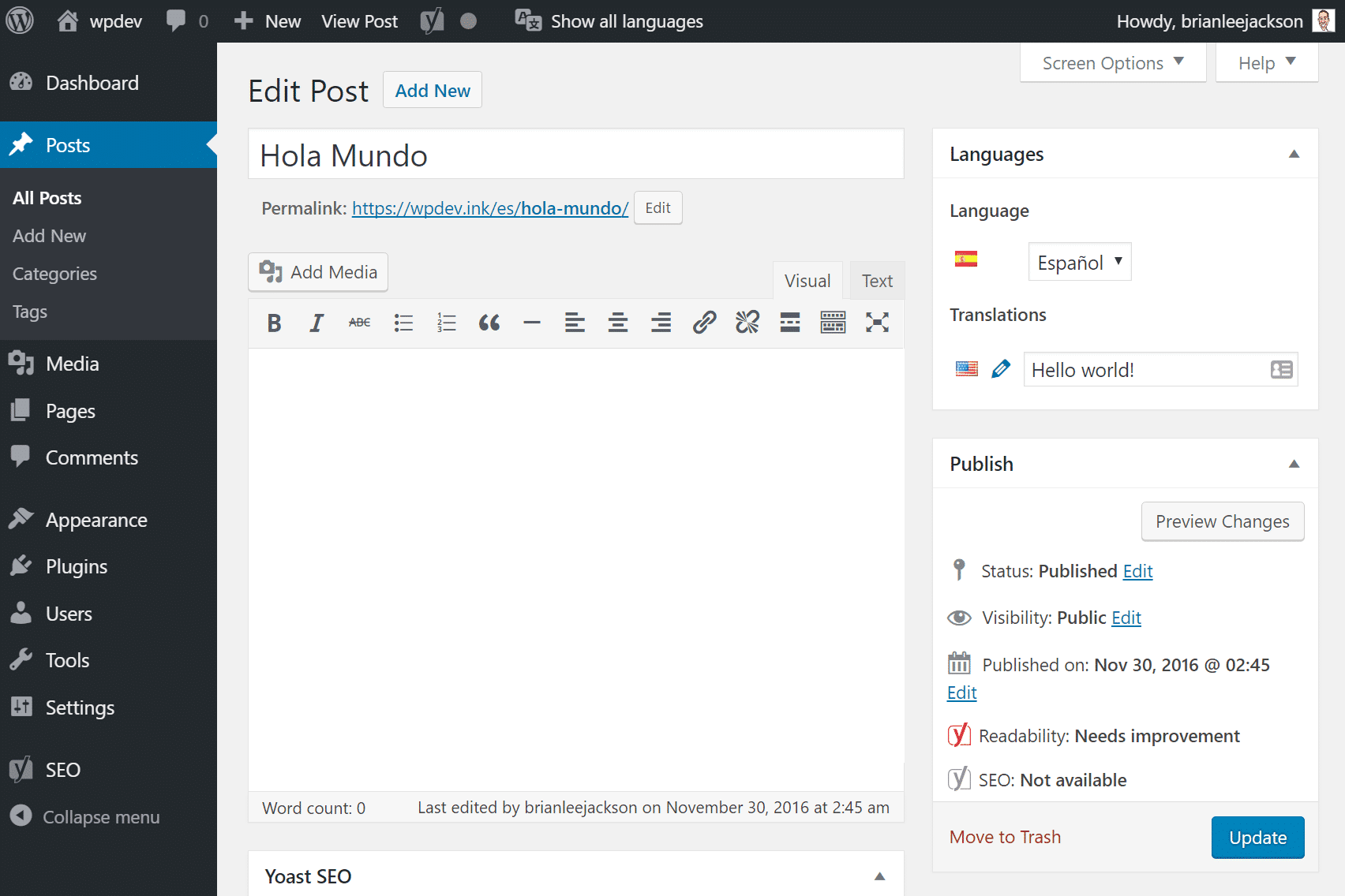 Spanish post URL Spanische Post-URL