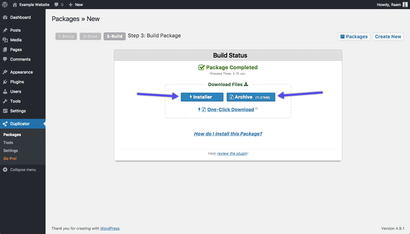 Crear backup de WordPress con el Duplicator plugin