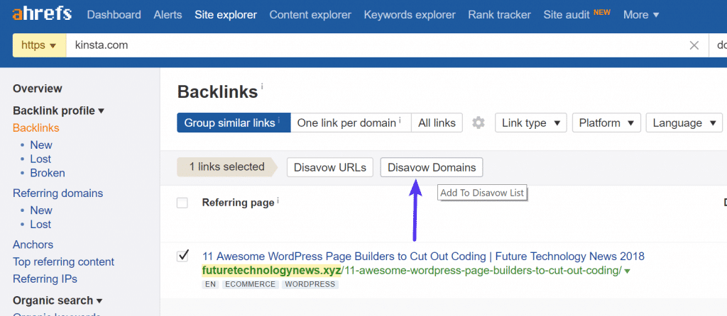 Ahrefs desautoriza el dominio
