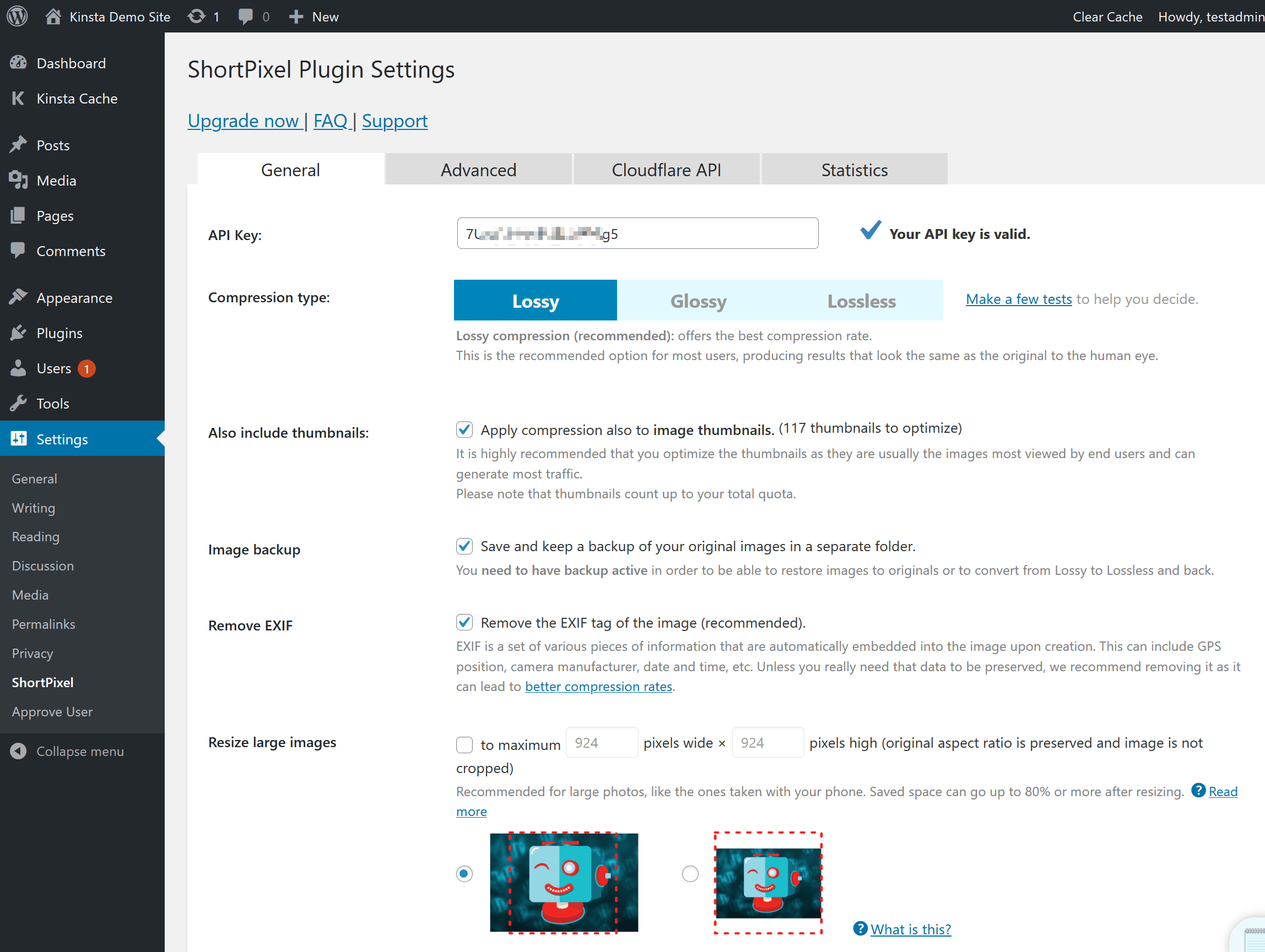 Cómo configurar el nivel de compresión y las dimensiones de la imagen en ShortPixel