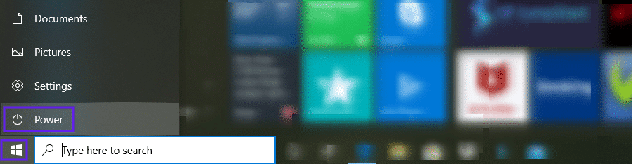 El botón de encendido en Windows