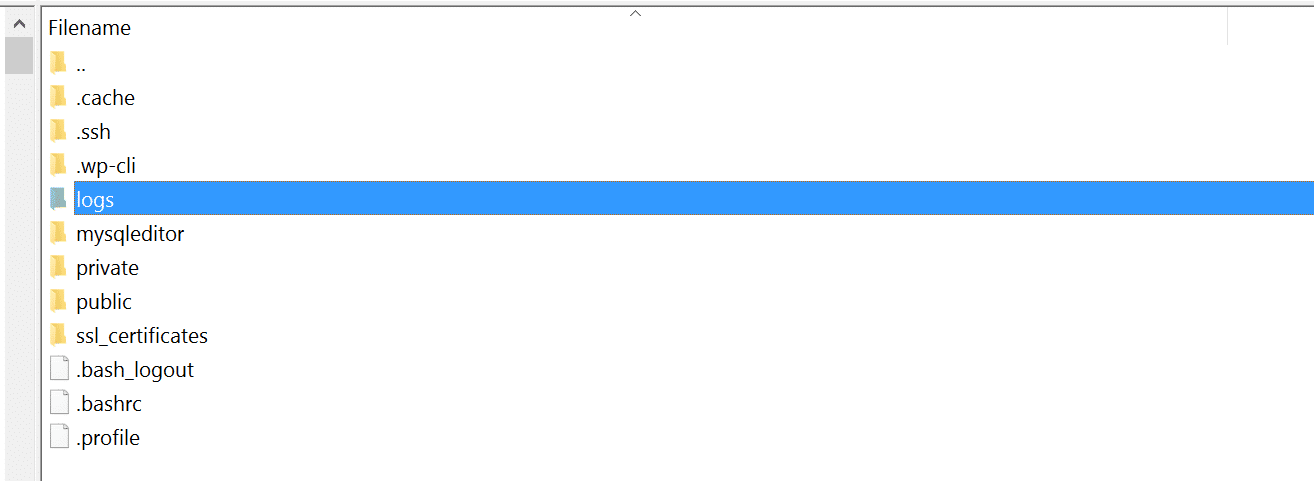 WordPress error logs folder (SFTP) Dossier des logs d'erreurs WordPress (SFTP)