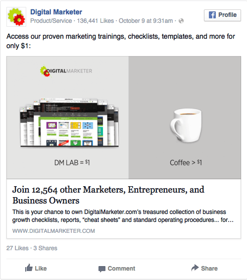 Annonce Facebook d’une bonne offre