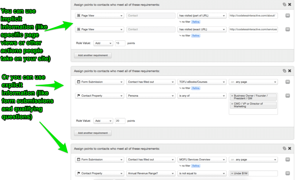 Filtres d'automatisation du marketing