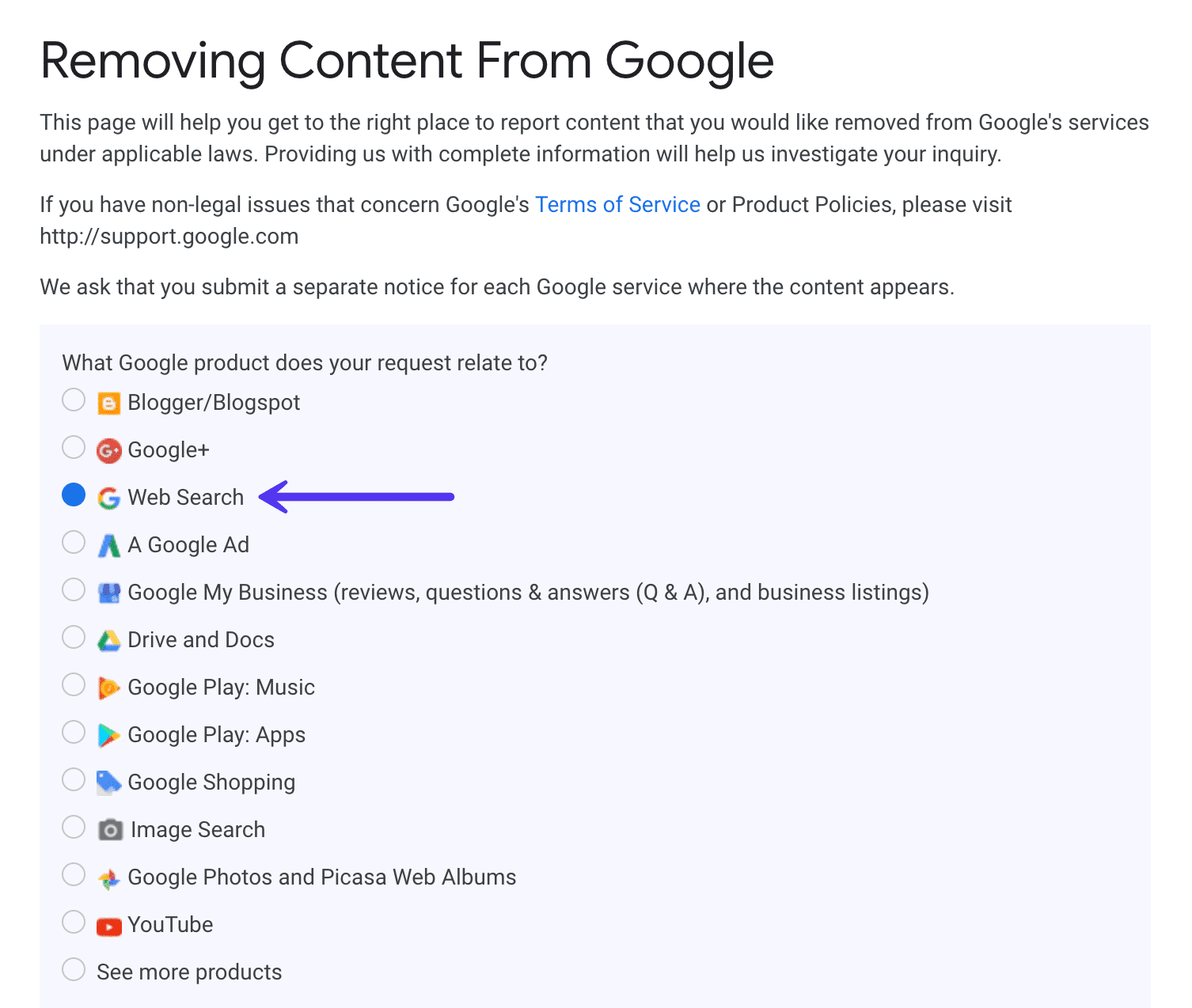 Rimuovere contenuti da Google search