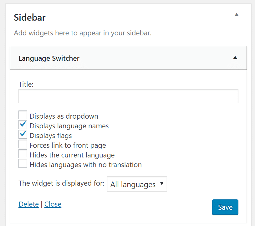 Widget delle lingue di Polylang Widget delle lingue di Polylang
