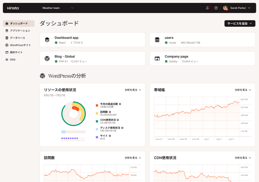 MyKinstaのスクリーンショット