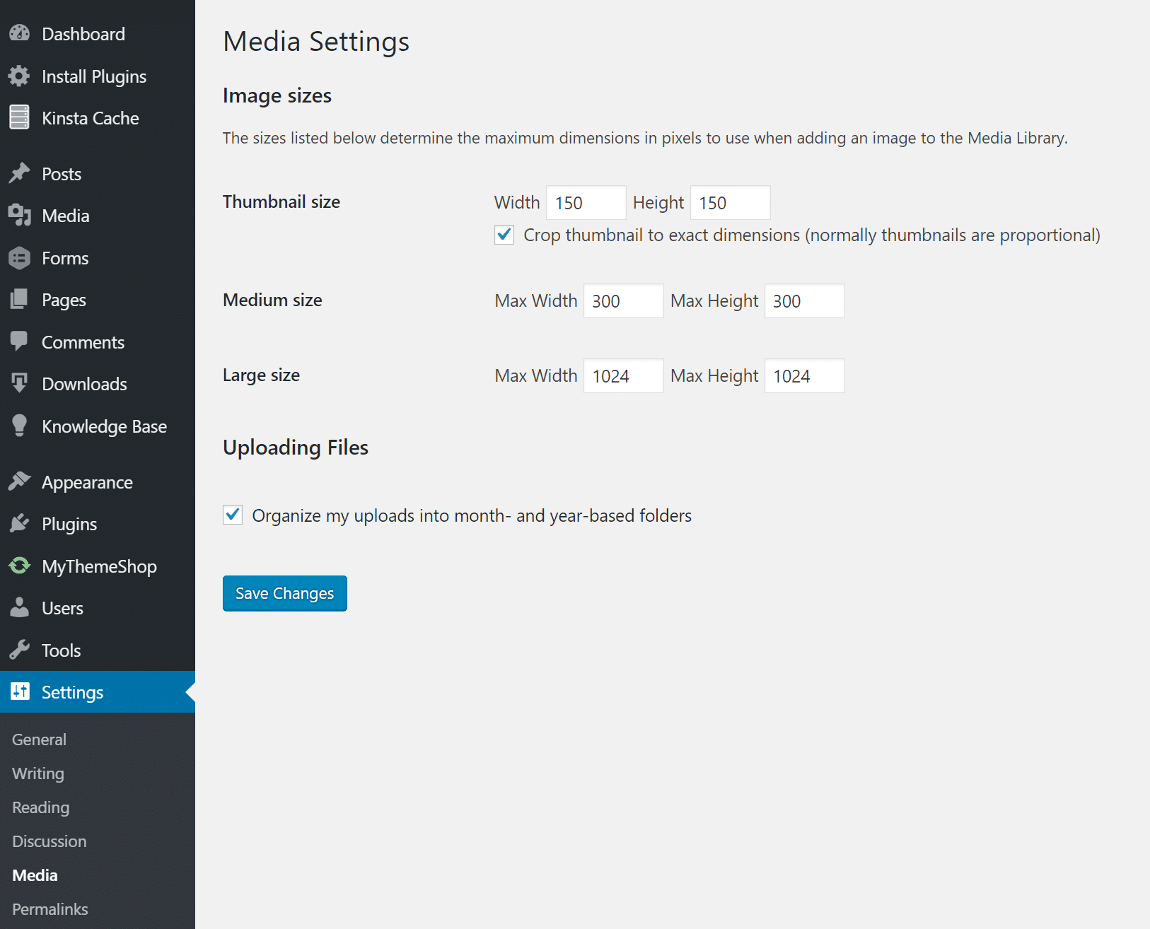 WordPress media settings WordPress media-instellingen