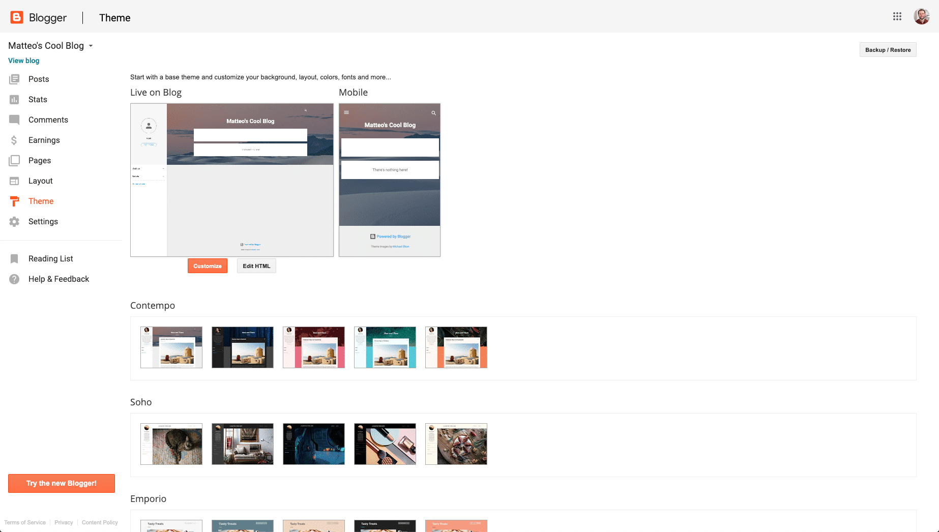 Thema's in Blogger