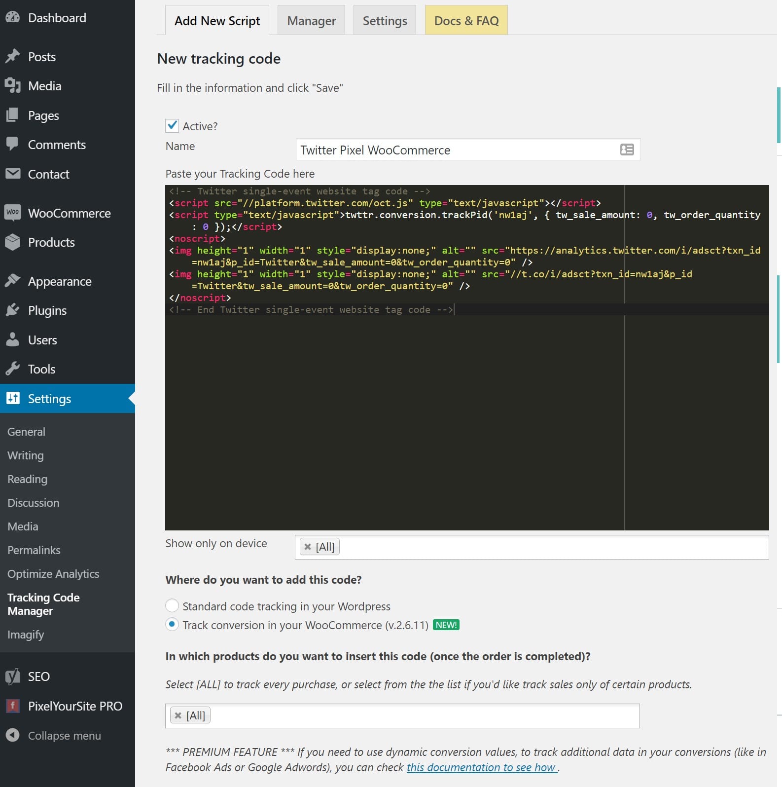 Add Twitter pixel in WooCommerce Adicionar o pixel do Twitter no WooCommerce
