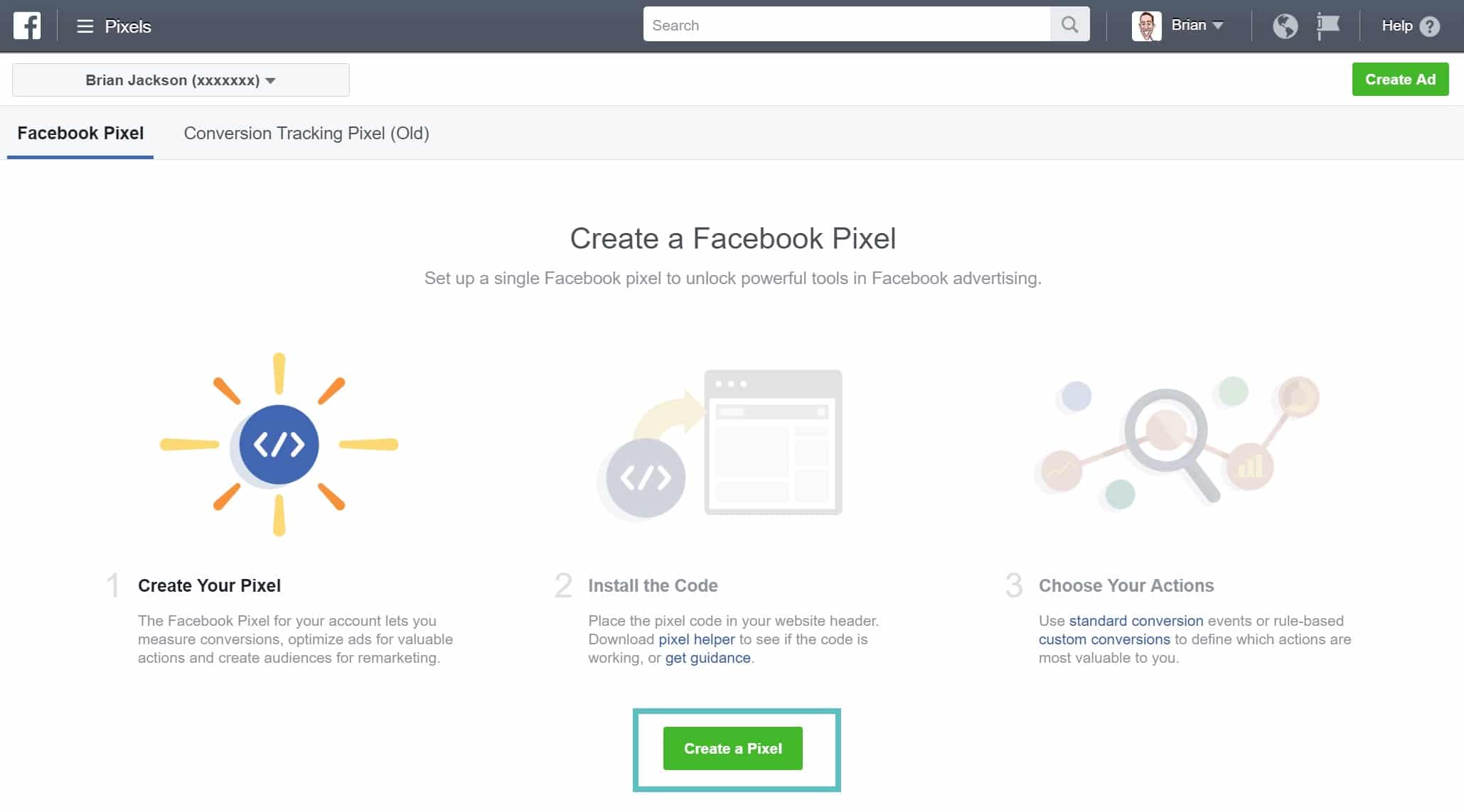 Create Facebook pixel Criando o pixel do Facebook