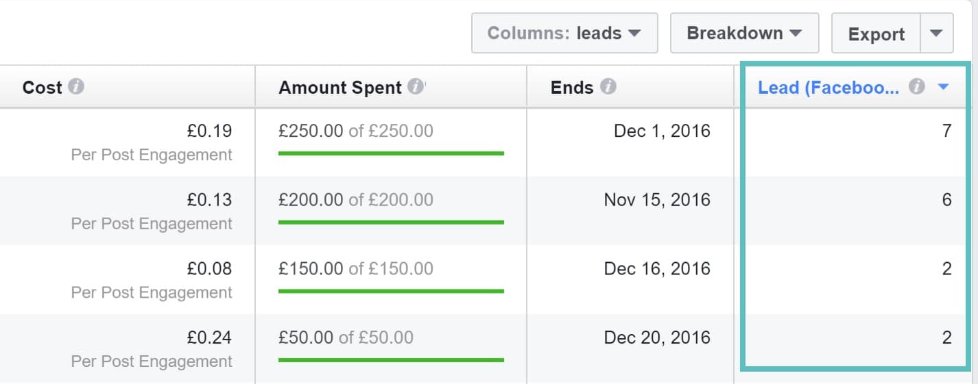 Facebook leads Leads do Facebook