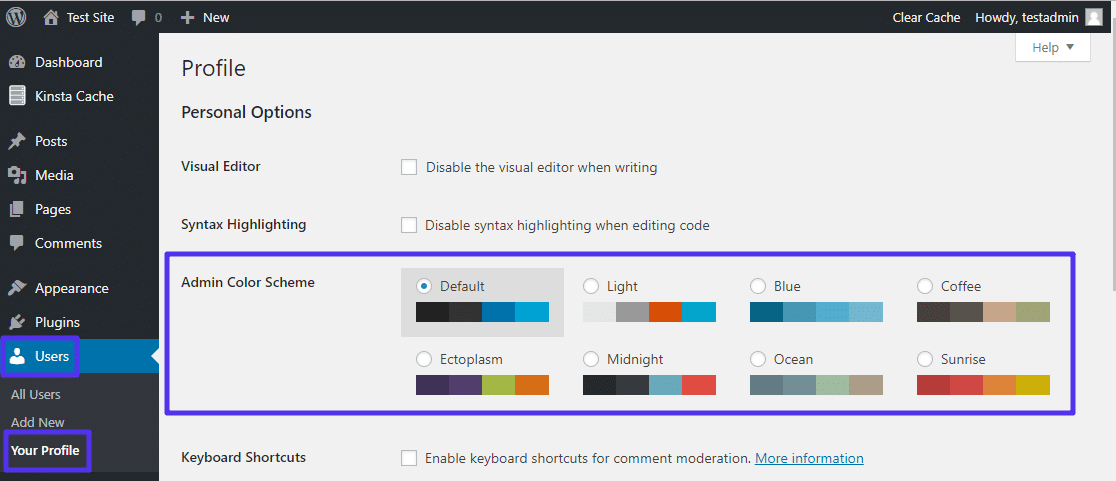 Alterando o esquema de cores de administrador WordPress