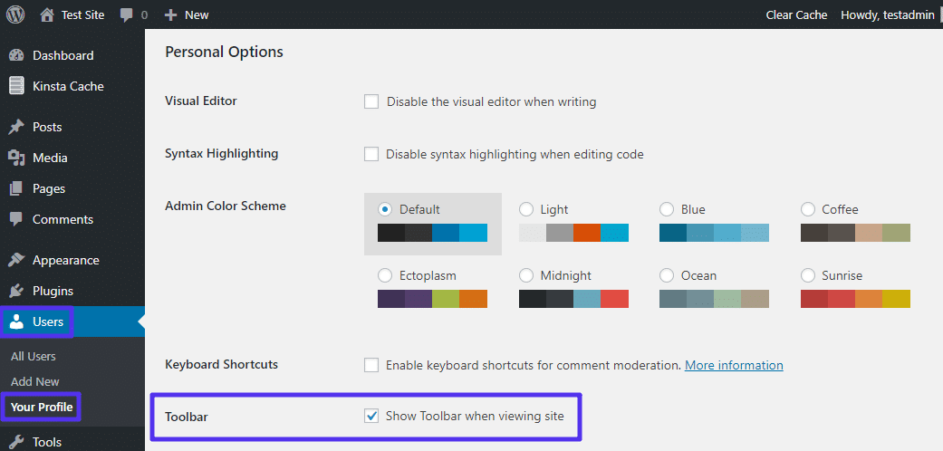 Como desativar a barra de ferramentas do WordPress
