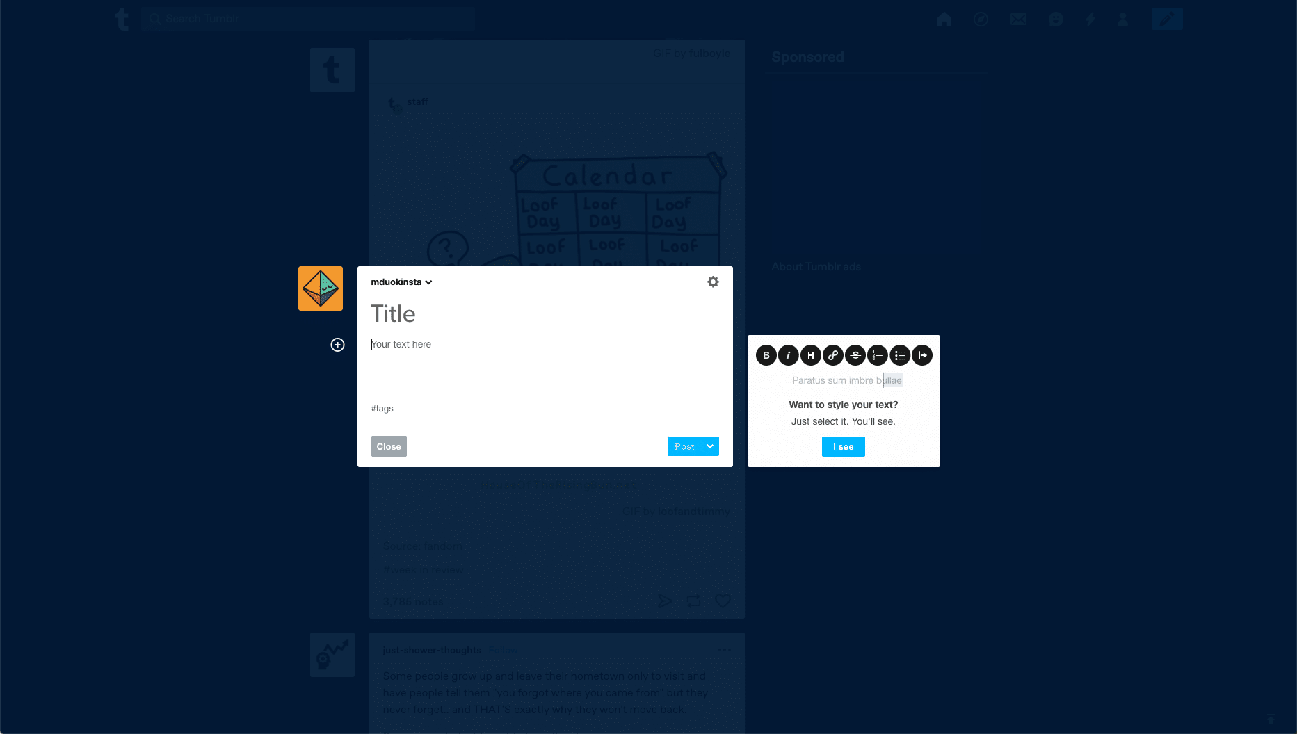 Interface Tumblr