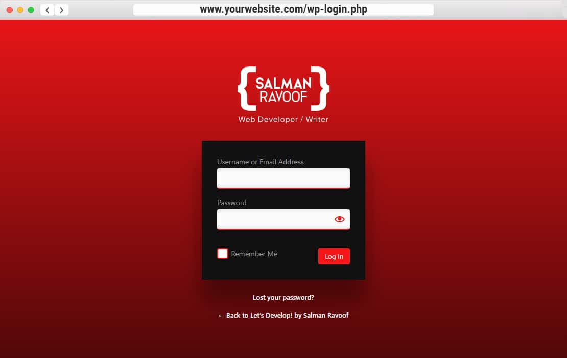 A tela final de login personalizada do WordPress
