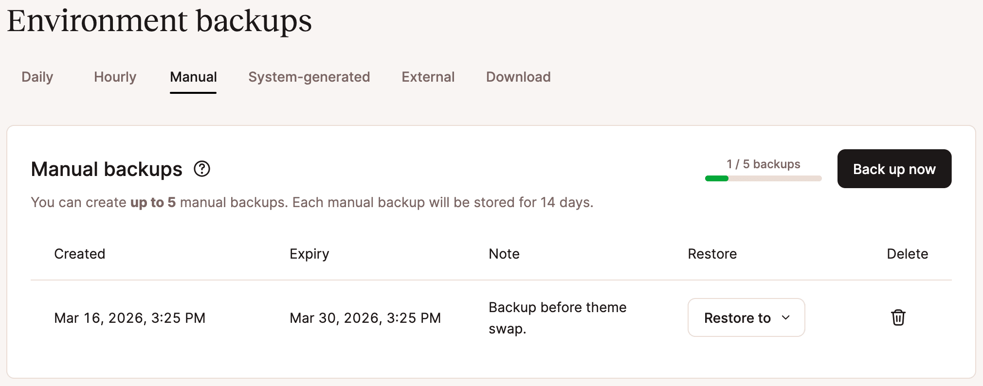 Backups em MyKinsta.