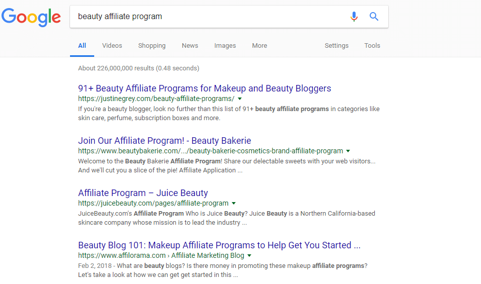 SERP for 