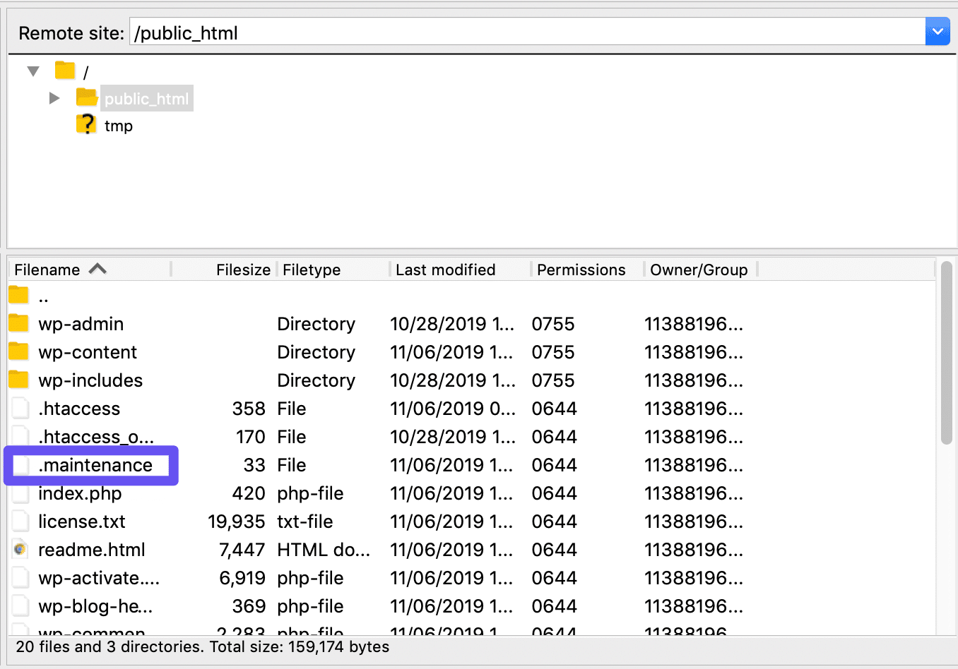 O arquivo .maintenance no FileZilla