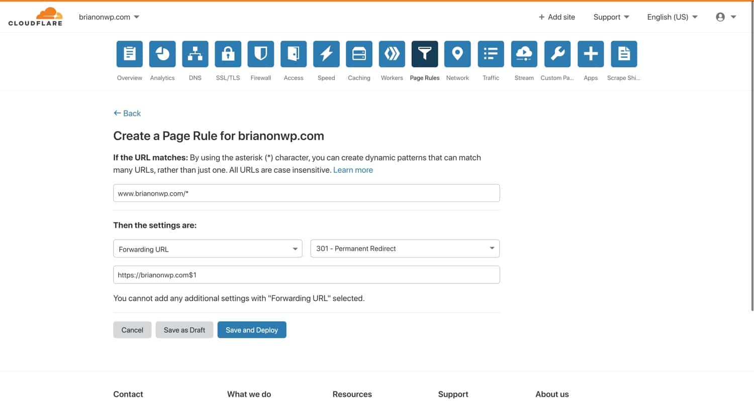 Règle de page : URL de redirection de page.