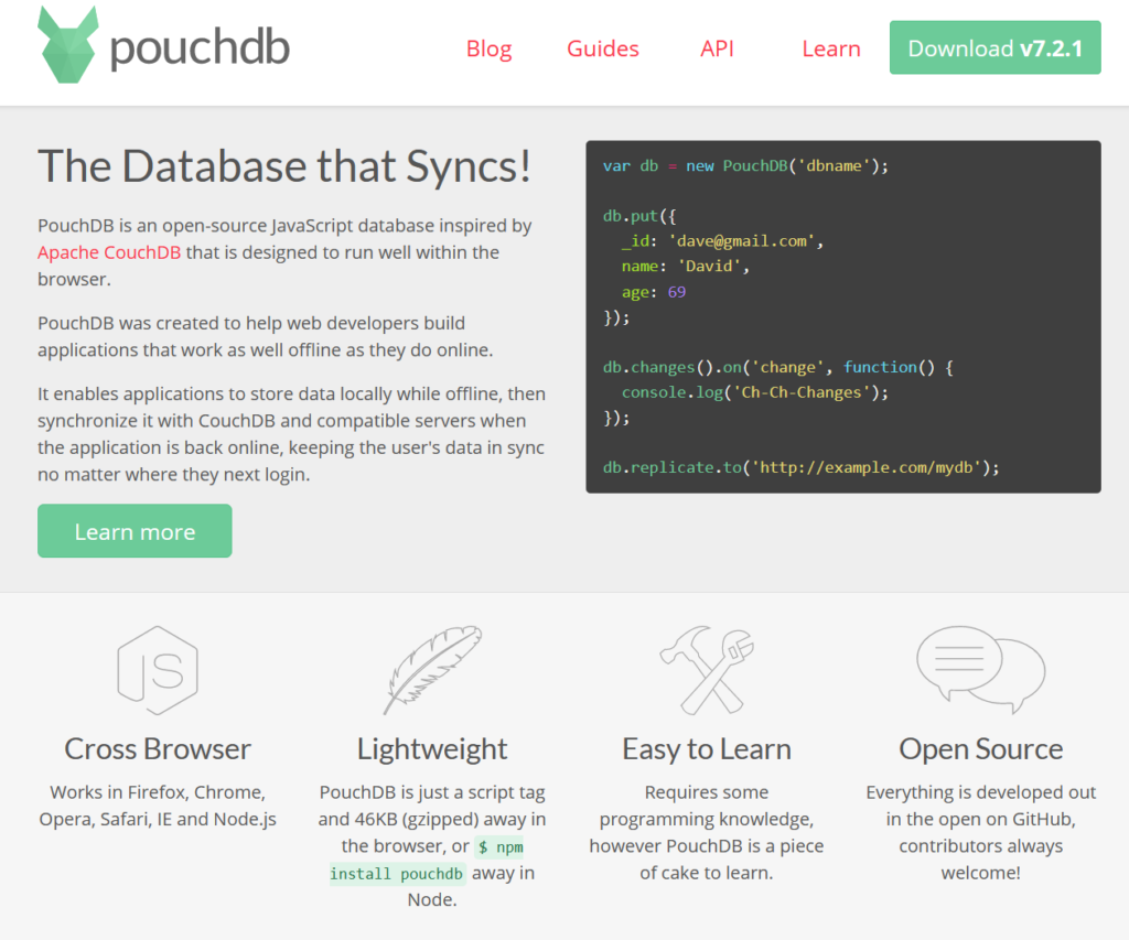 PouchDB Open Source JavaScript Datenbank