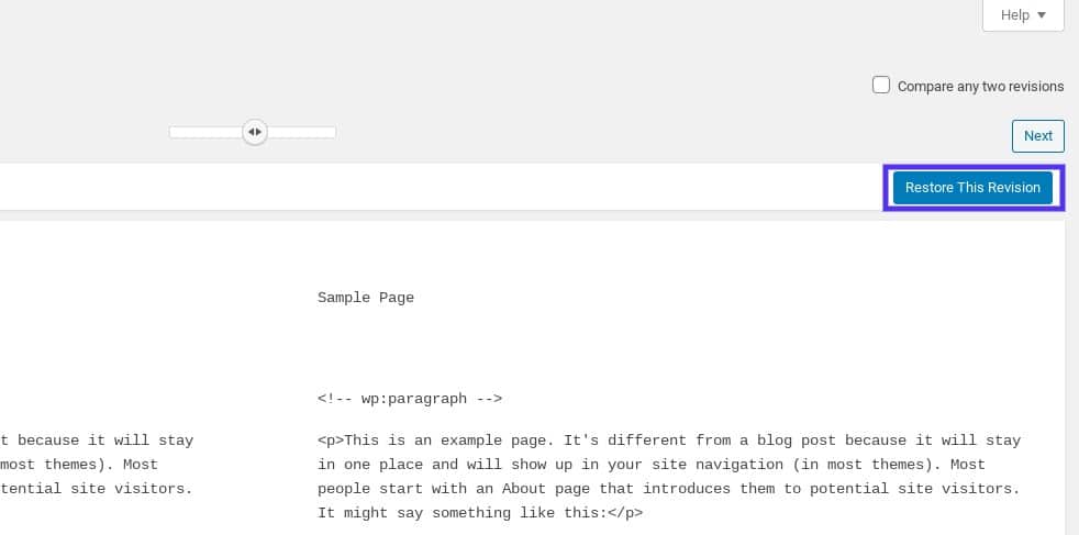 Revertendo para uma revisão antiga no WordPress