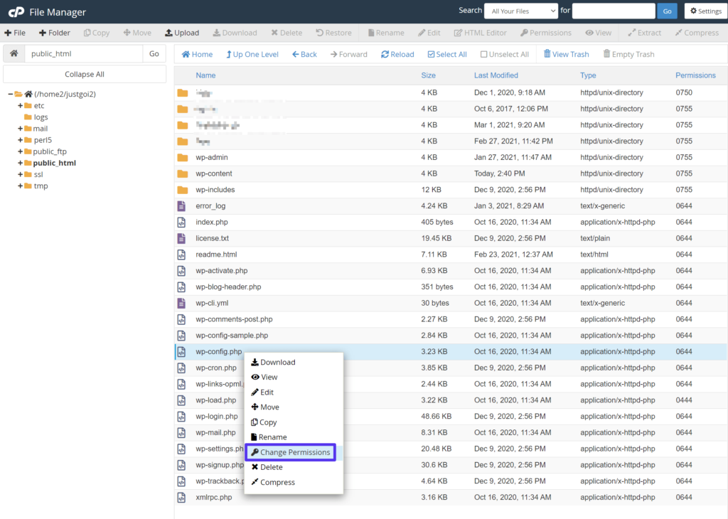 Cómo cambiar los permisos de los archivos usando el Administrador de Archivos de cPanel
