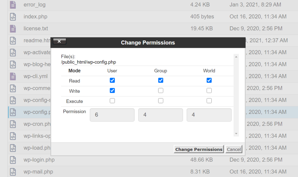 Cómo introducir nuevos permisos de archivos con cPanel