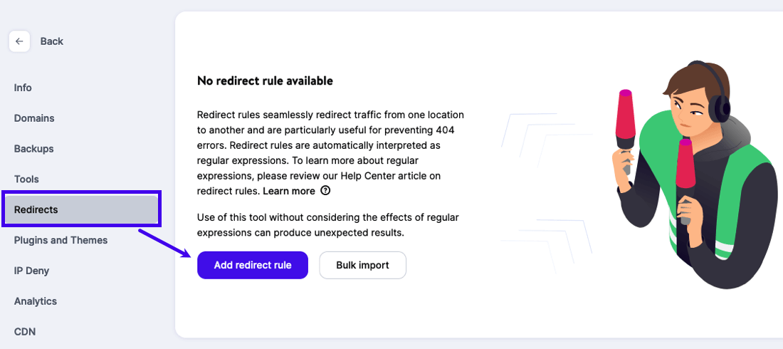 Adicionando regras de redirecionamento no MyKinsta. Adicionando regras de redirecionamento no MyKinsta.