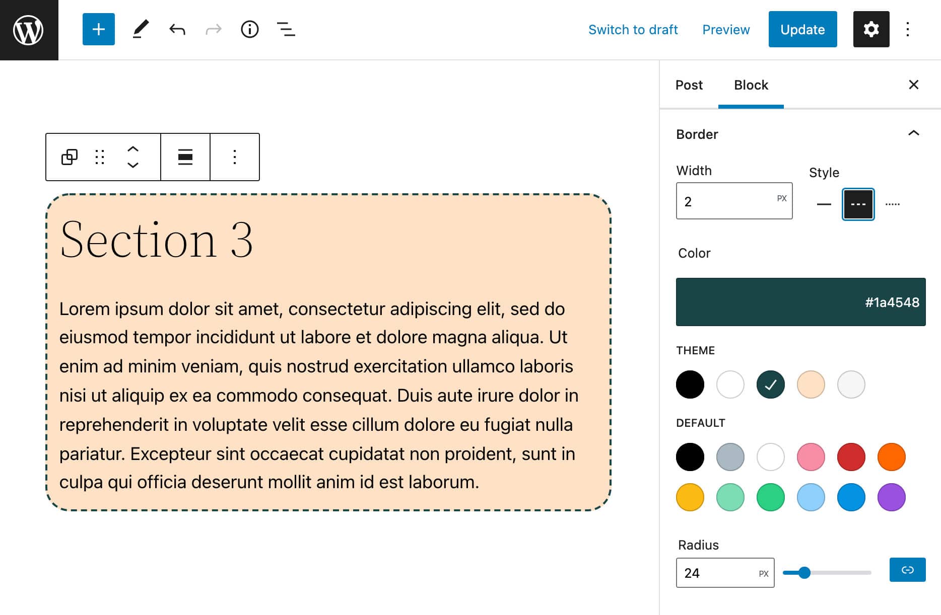  Een Groups met een aangepaste randconfiguratie binnen Twenty Twenty-Two.