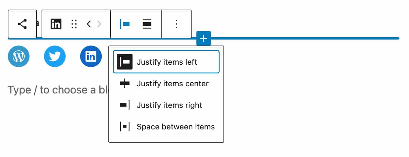  Lay-out controls in de toolbar van het Social Links blok.