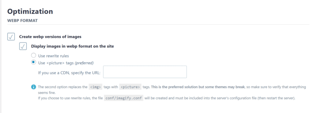 Cómo activar las imágenes WebP de WordPress en Imagify