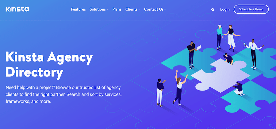 A página inicial do Diretório da Agência Kinsta