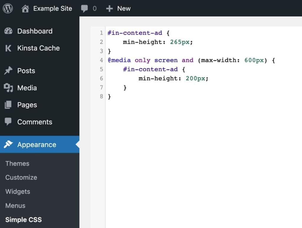 Ejemplo de CSS para una envoltura de anuncio.