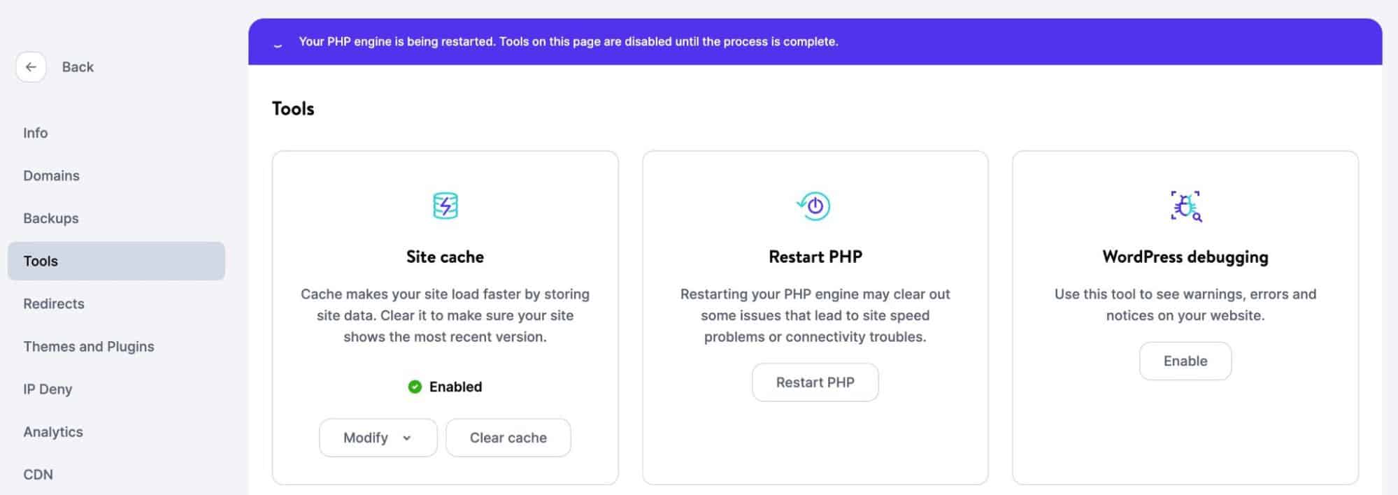 Reinício do PHP no MyKinsta.