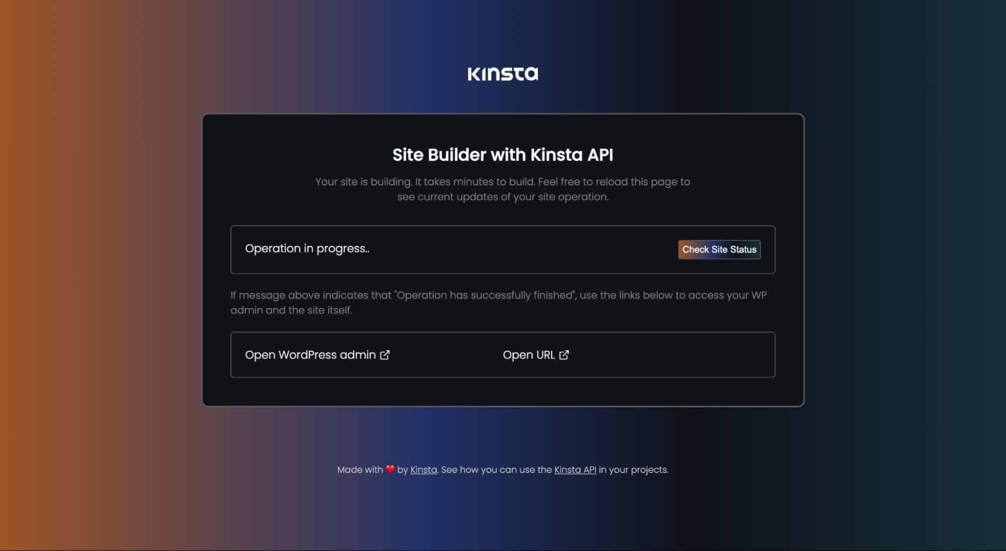 Informations sur l'opération du constructeur de site.