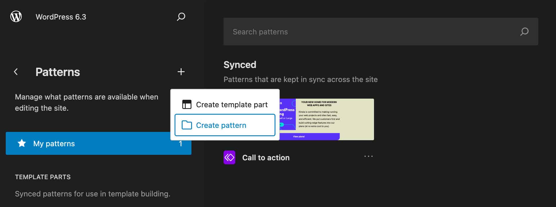 Creazione di un nuovo pattern nell'editor del sito