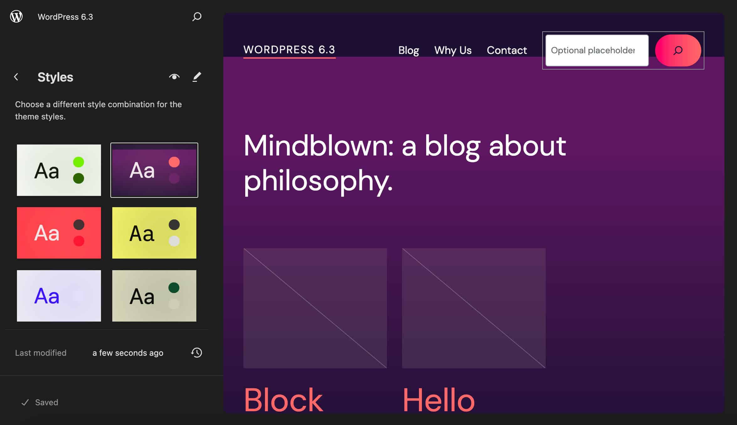 Menu Stili in WordPress 6.3