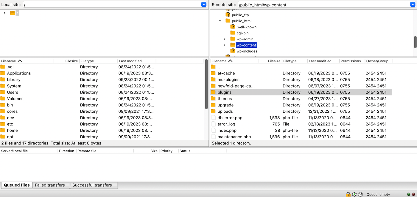 Acceder a los archivos del sitio de WordPress mediante Filezilla