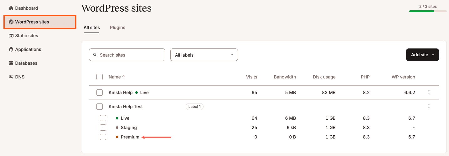 Een WordPress website met twee testomgevingen in MyKinsta.