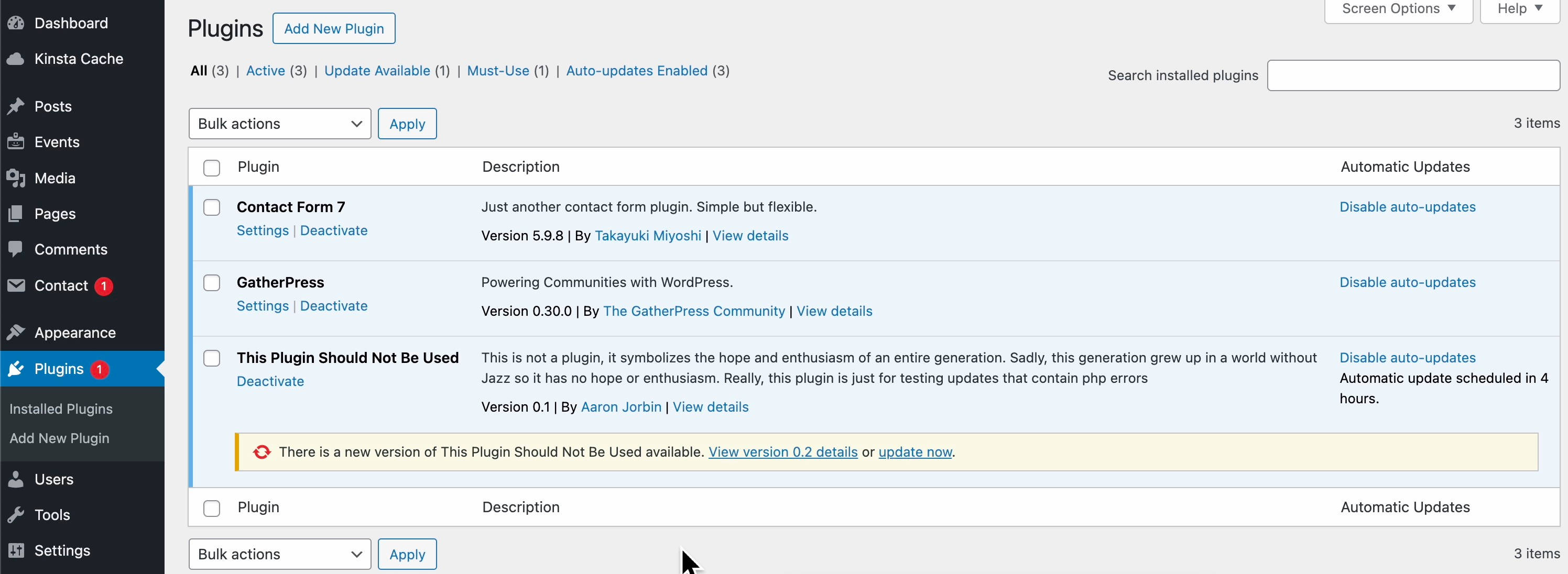 Si un plugin no se actualiza automáticamente, WordPress lo revertirá a su versión anterior