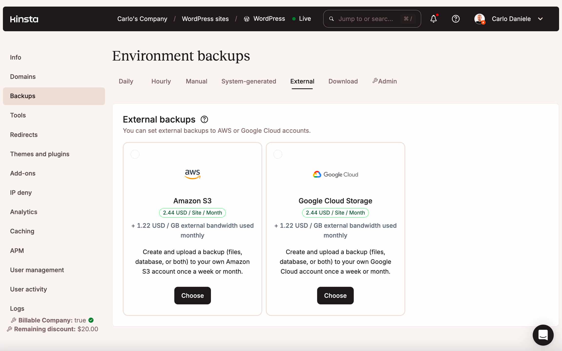 Copias de seguridad externas en MyKinsta