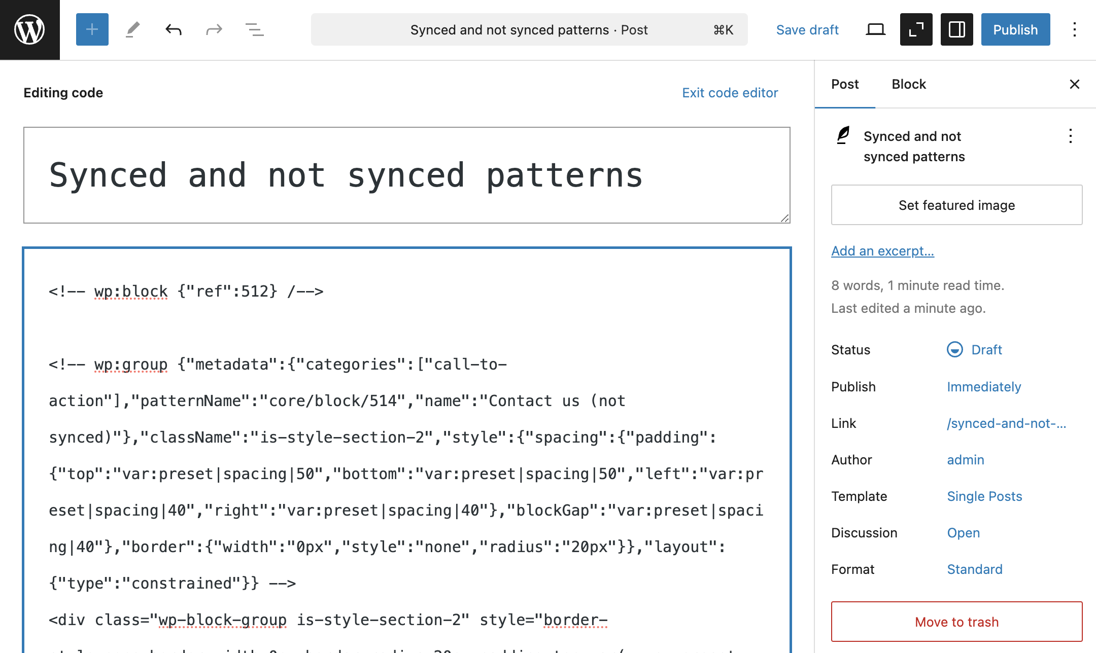 Due diversi block pattern a confronto nell'editor di codice