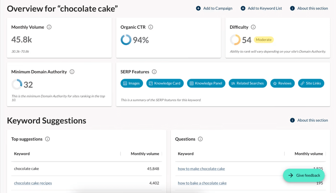 Moz Kostenloses Keyword-Tool