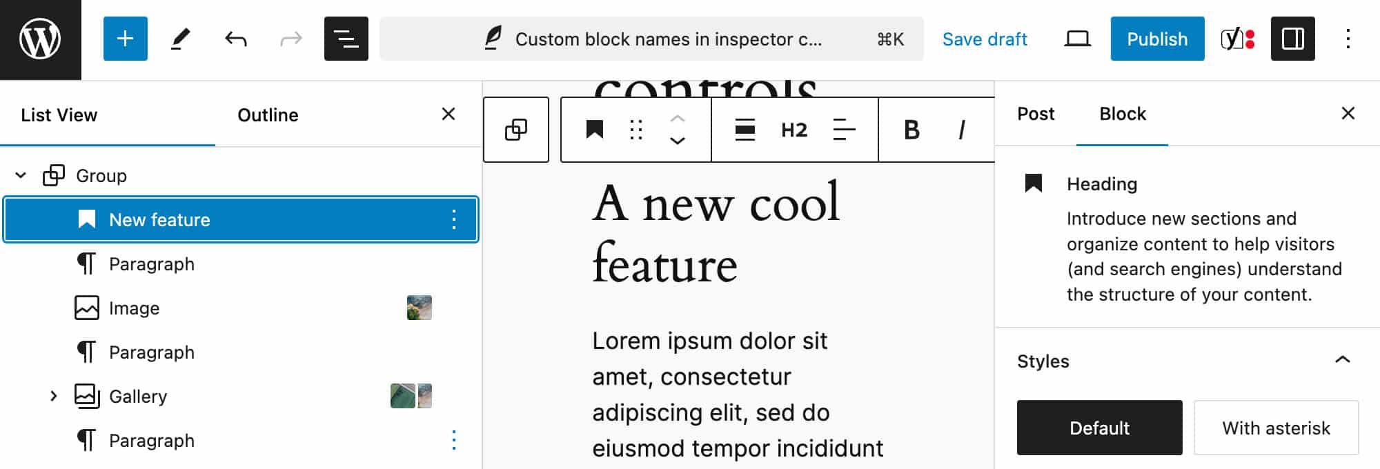 Los nombres de bloque personalizados no se mostraban en el inspector de bloques en WordPress 6.6