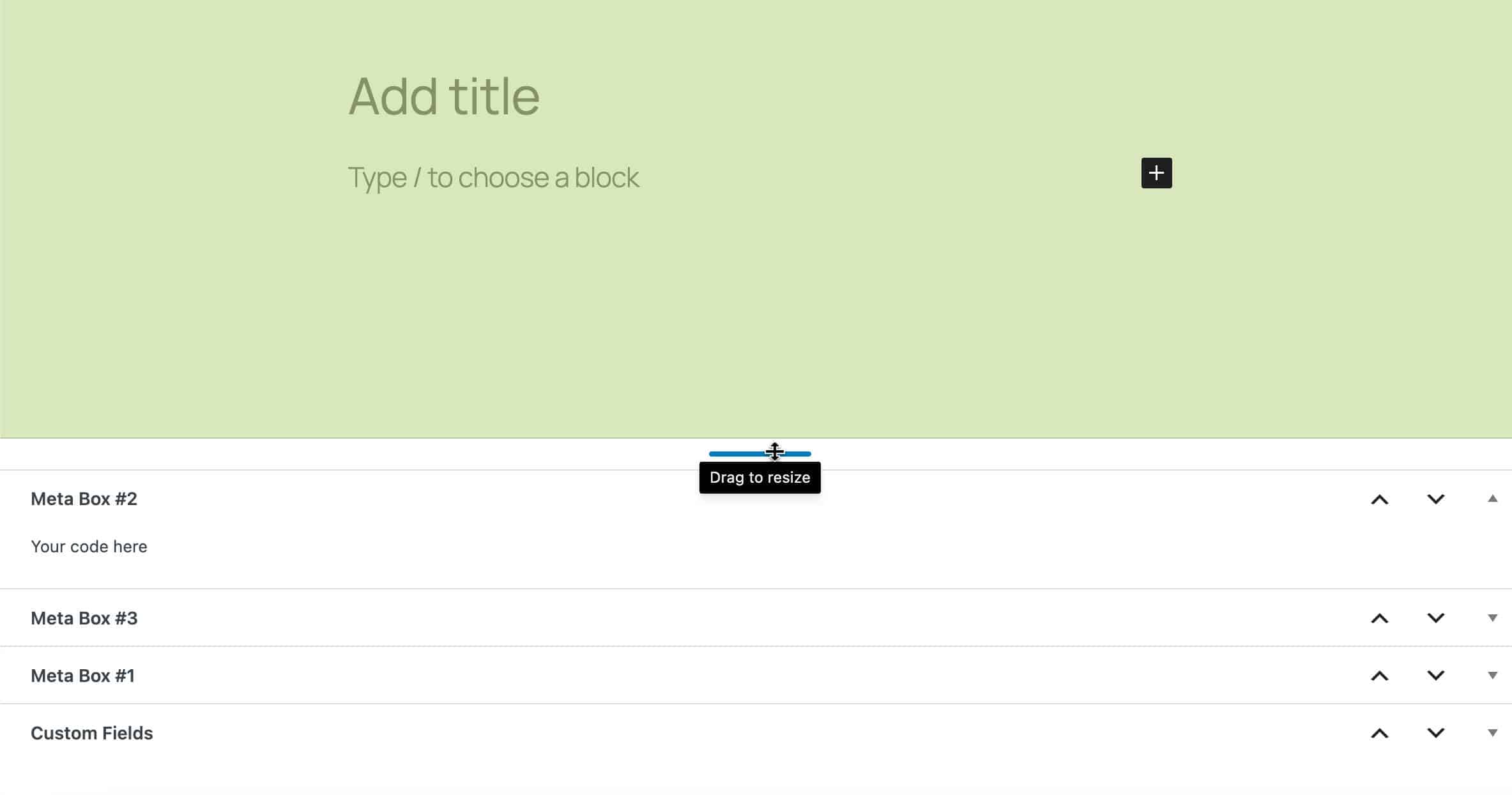 Área de meta box redimensionable en WordPress 6.7