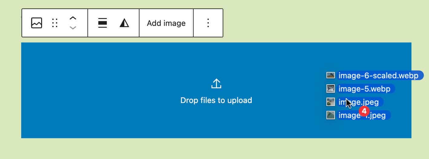 Arrastrando múltiples imágenes sobre un bloque Imagen en WordPress 6.7