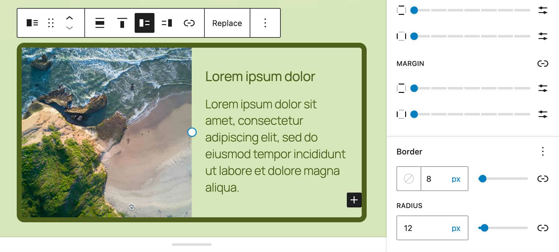 Controles de bordes para medios y texto